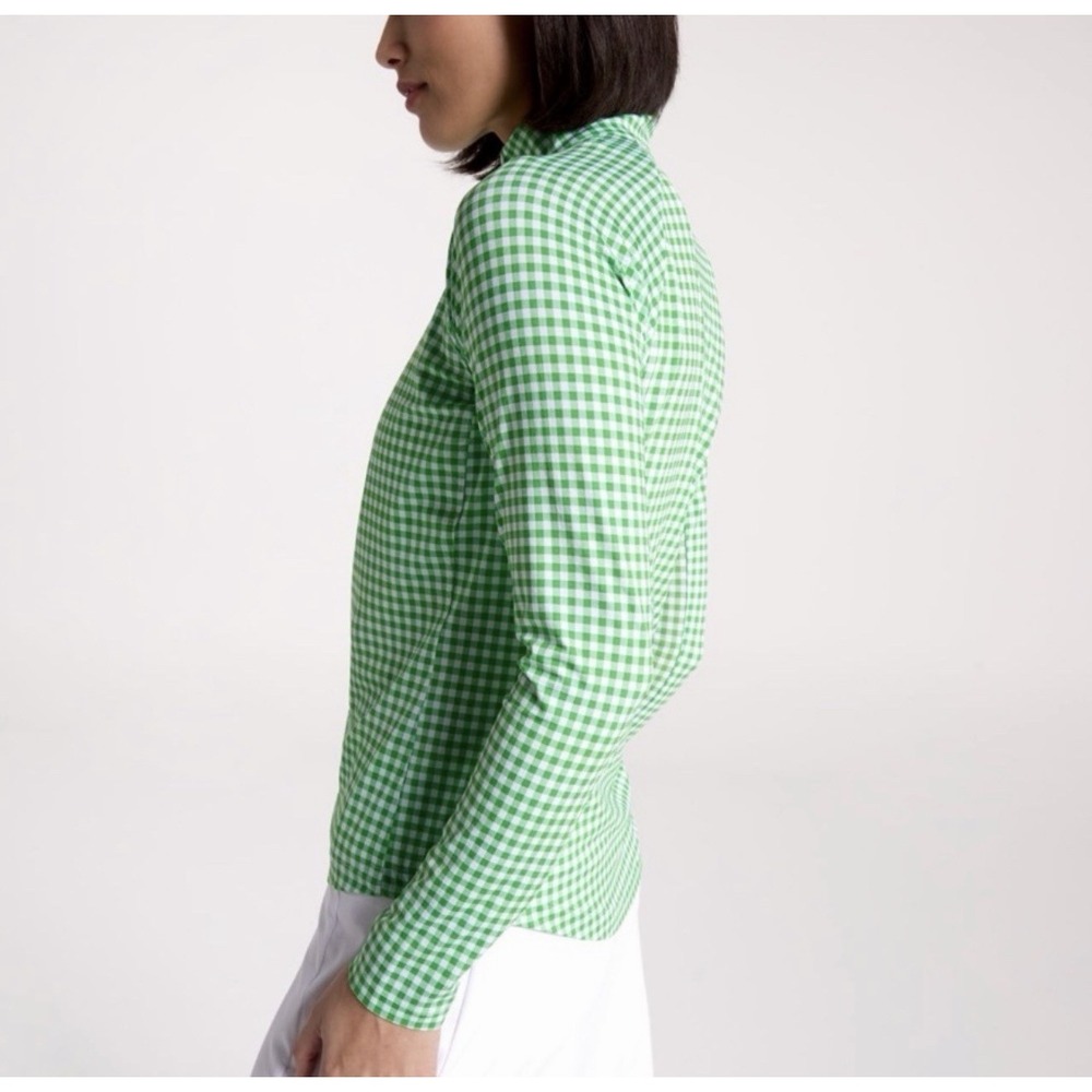 New Women's Walter Hagen P11 UV Protection Quarter Zip Green Gingham Golf Large - Picture 5 of 9